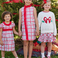 Little English classic tween girls skirt in holiday plaid pattern with ruffle near bottom