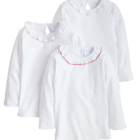 Little English traditional children's clothing, White knit Caroline blouse in red, white, and light pink