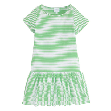 Little English classic children's clothing, girl's short sleeve green stripe knit dress with drop waist