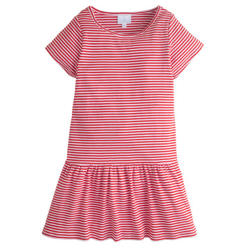 Little English classic children's clothing, girl's short sleeve red stripe knit dress with drop waist