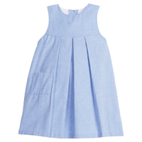 Little English classic kids clothing. Soft blue flannel-like jumper dress for little girls for Fall