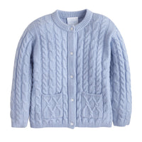 little english classic children's clothing, unisex cashmere blend cardigan in light blue