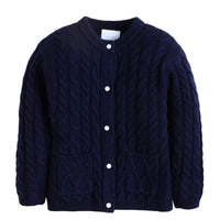 little english classic children's clothing, unisex navy cashmere blended cardigan
