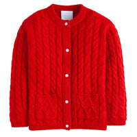 little english classic kids clothing, unisex red cable knit cashmere blend cardigan