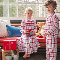 Little English traditional clothing, classic pajama set in holiday plaid pattern for little boy, holiday collection