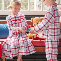 Little English traditional clothing, classic pajama set in holiday plaid pattern for little boy, holiday collection