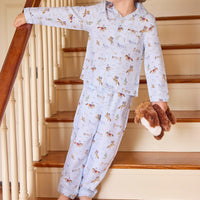 Little English classic children's clothes, long sleeve pajama set in light blue with cowboy print for little boys