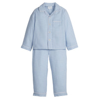 Little English classic kids clothing, light blue gingham long-sleeve pajama set for kids