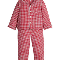 little english classic children's clothes, long sleeve red gingham pajama set for boys