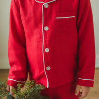 Little English classic flannel style pajama set, kids traditional christmas pajamas in red