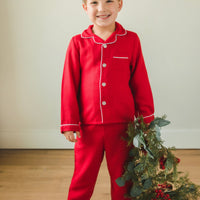Little English classic flannel style pajama set, kids traditional christmas jammies in red