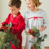 Little English classic flannel style pajama set, kids traditional christmas jammies in red