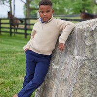 Little English classic childrens clothing tween boy quarter zip sweater in oatmeal color