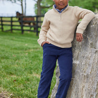 Little English classic childrens clothing tween boy navy corduroy pant with hook and loop waistband