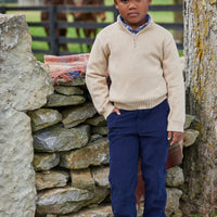 Little English classic childrens clothing tween boy navy corduroy pant with hook and loop waistband