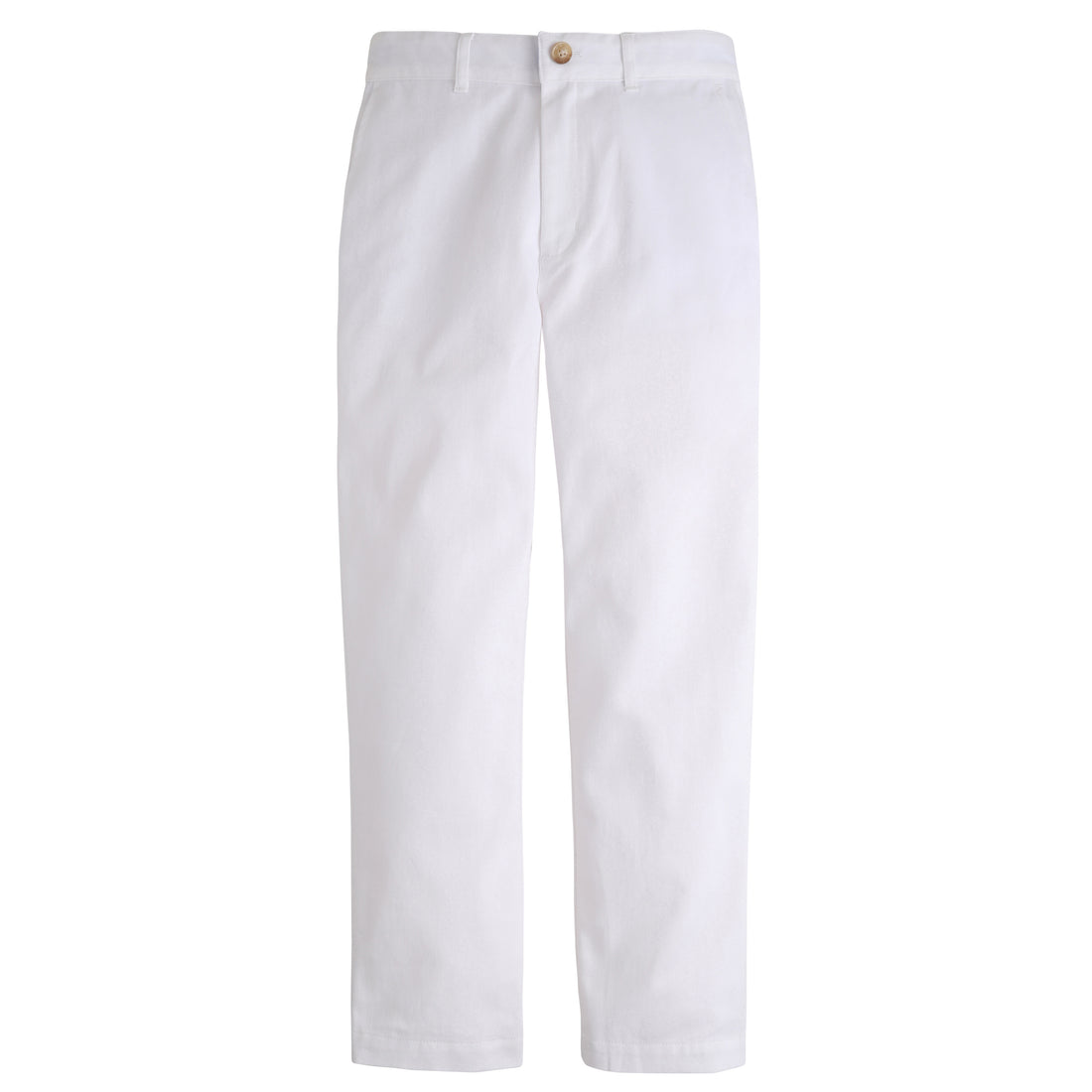 Little English classic pant for boys, faux button closure with zipper and interior elastic adjuster, white twill pant with belt loops for older boys
