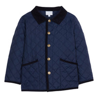 Little English classic children's clothing unisex navy quilted jacket with corduroy details
