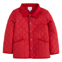 little english classic childrens clothing, unisex button snap quilted jacket in red
