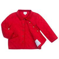 little english classic childrens clothing, unisex button snap quilted jacket in red