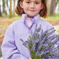 Little English traditional children's clothing. Comfy lavender quilted pullover for girls for Fall