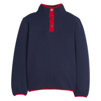 Little English traditional children's clothing. Comfy navy quilted pullover with red trim for boys for Fall