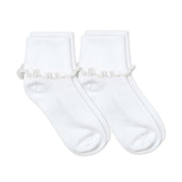 Little English classic children's clothing, classic white ripple edge turn cuff crew sock for little girls