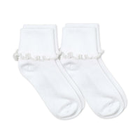 Little English classic children's clothing, classic white ripple edge turn cuff crew sock for little girls
