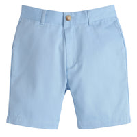 Little English classic children's clothing, boy's traditional short with zipper and belt loops in light blue twill for spring