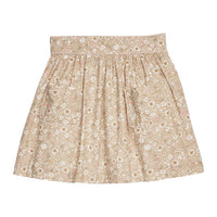 Little English traditional children's clothing. Khaki and white Camden Floral skirt for little girls with tonal piping and two front pockets