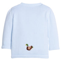 Little English classic baby clothes, signature light blue cardigan with mallards for baby boys