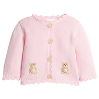 Little English classic baby clothes, signature light pink crochet cardigan with teddy bears for baby girls