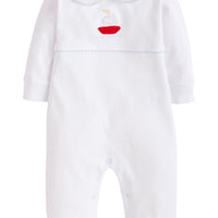 Little English traditional baby clothing, signature pima cotton crochet playsuit with sailboat for baby boy