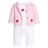 Little English classic crochet cardigan and playsuit with strawberry motifs, for baby girl