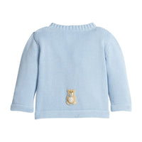 little english classic children's clothing baby boys light blue crochet cardigan with teddy bear motif