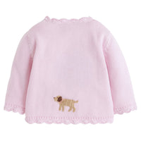 Little English traditional crochet sweater, pink lab crochet sweater for baby girl