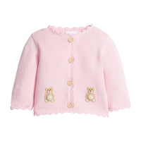 Little English classic baby clothes, signature light pink crochet cardigan with teddy bears for baby girls
