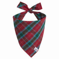 Little English traditional children's clothing. Red and green tartan plaid dog bandana for Fall. Holiday dog bandana.