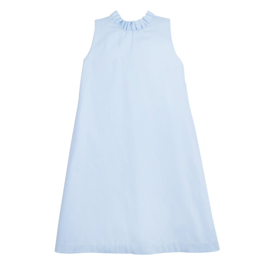 Little English traditional girl's clothing, classic older girl's sleeveless dress for spring, light blue dress with ruffle collar for tweens