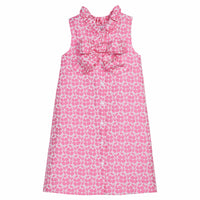 Little English traditional children's clothing, girl's classic shift dress in pink jacquard for Spring