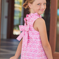Little English traditional children's clothing, girl's classic shift dress in pink jacquard for Spring