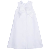 Little English girl's white special occasion dress, sleeveless flower girl dress with ruffle neck and bow detail, tween girl's graduation dress