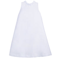 Little English girl's white special occasion dress, sleeveless flower girl dress with ruffle neck and bow detail, tween girl's graduation dress