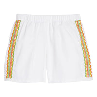 Little English x Mi Golondrina white twill basic short with multicolored fiesta embroidery, elastic waist short for boys