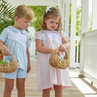 Little English classic short set with applique bunnies on front of shirt and elastic shorts