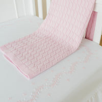 Little English classic nursery goods for baby, white crib sheet with simple light pink embroidery along the edges for baby