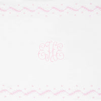 Little English classic nursery goods for baby, white crib sheet with simple light pink embroidery along the edges for baby