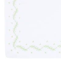 Little English classic nursery goods for baby, white crib sheet with simple light green embroidery along the edges for baby