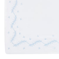 Little English classic nursery goods for baby, white crib sheet with simple light blue embroidery along the edges for baby
