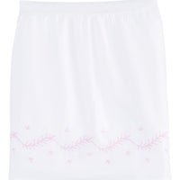 Little English classic nursery goods for baby, white crib skirt with simple light pink embroidery along the edges for baby
