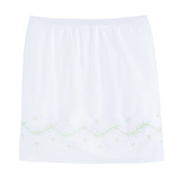Little English classic nursery goods for baby, white crib skirt with simple light green embroidery along the edges for baby
